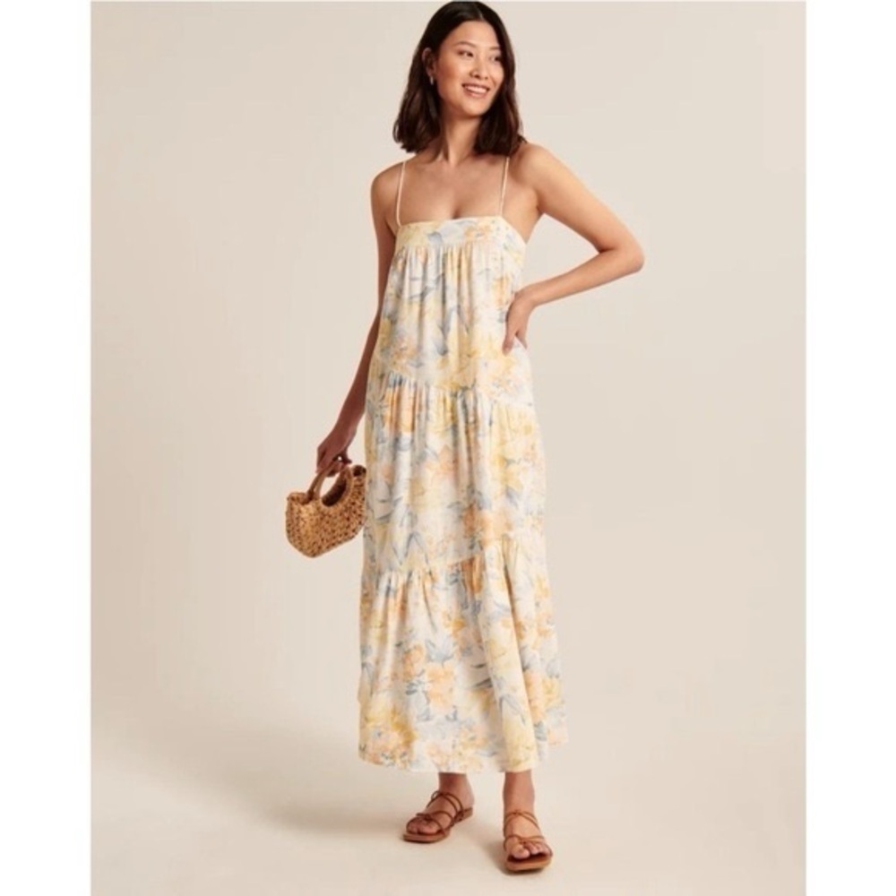 Abercrombie & Fitch Floral Tiered Maxi Dress Linen XS Petite - Picture 1 of 10